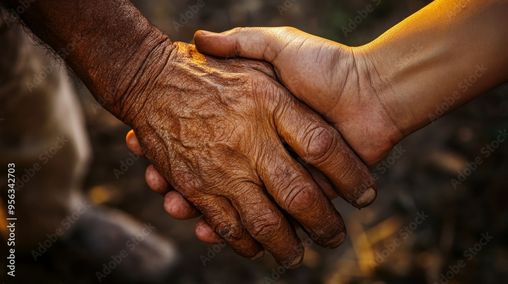 Fototapeta premium Labor Day support concept. Close-up of hands helping another up, powerful support.
