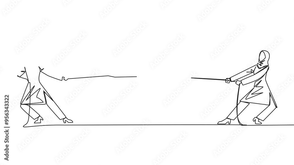 Animated self drawing of continuous one line drawing two Arabian businesswomen fighting over a piggy bank. Fight for additional incentives. Useful in retirement. Old age savings. Full length animation Animated self drawing of continuous one line drawing two Arabian businesswomen fighting over a piggy bank. Fight for additional incentives. Useful in retirement. Old age savings. Full length animation
