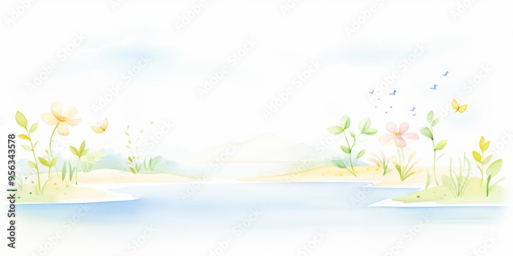A serene landscape featuring soft flowers and gentle water, perfect for promoting calmness and tranquility. A serene landscape featuring soft flowers and gentle water, perfect for promoting calmness and tranquility.