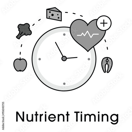 Nutrient Timing Icon Design. Representing Meal Timing, Fitness Nutrition, Metabolic Health.