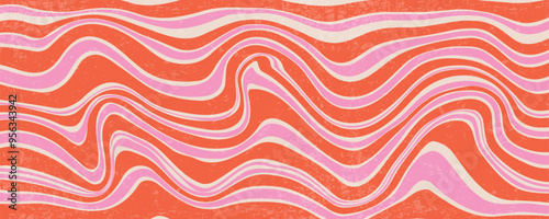 Groovy swirl wavy background. Psychedelic retro abstract pattern. Vector textured liquid graphic. 70s colored hippy curvy print. Vintage Y2k summer playful trendy wallpaper.