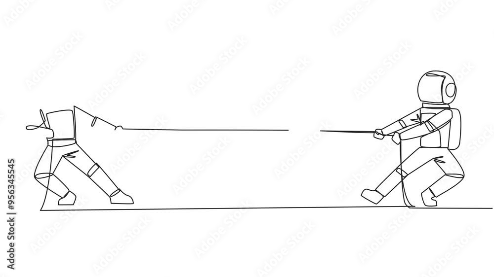 Animated self drawing of single continuous line drawing two astronauts fighting over a piggy bank. Fighting for reserve funds to carry out an expedition to the lunar surface. Full length animation Animated self drawing of single continuous line drawing two astronauts fighting over a piggy bank. Fighting for reserve funds to carry out an expedition to the lunar surface. Full length animation