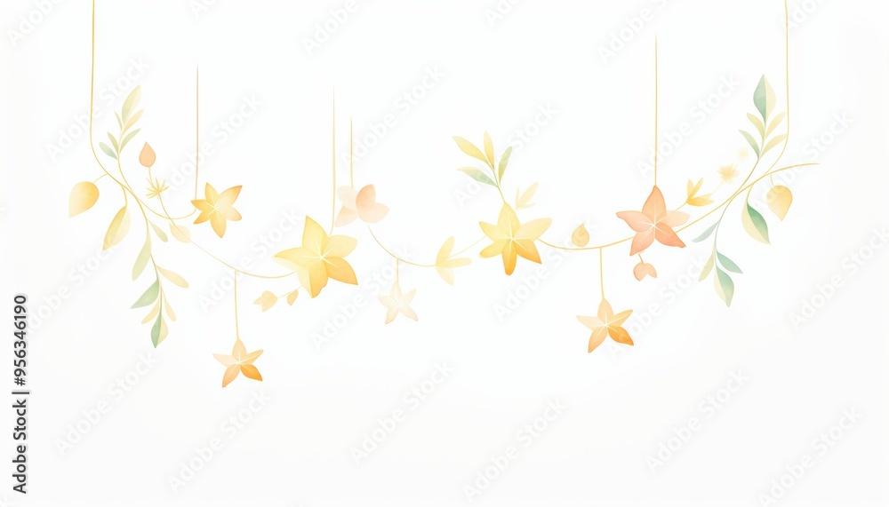Delicate floral design with yellow flowers and green leaves, perfect for backgrounds or spring-themed projects. Delicate floral design with yellow flowers and green leaves, perfect for backgrounds or spring-themed projects.