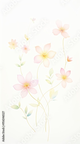 Delicate pastel flowers gracefully arranged, creating a serene and calming atmosphere, perfect for spring-themed designs.