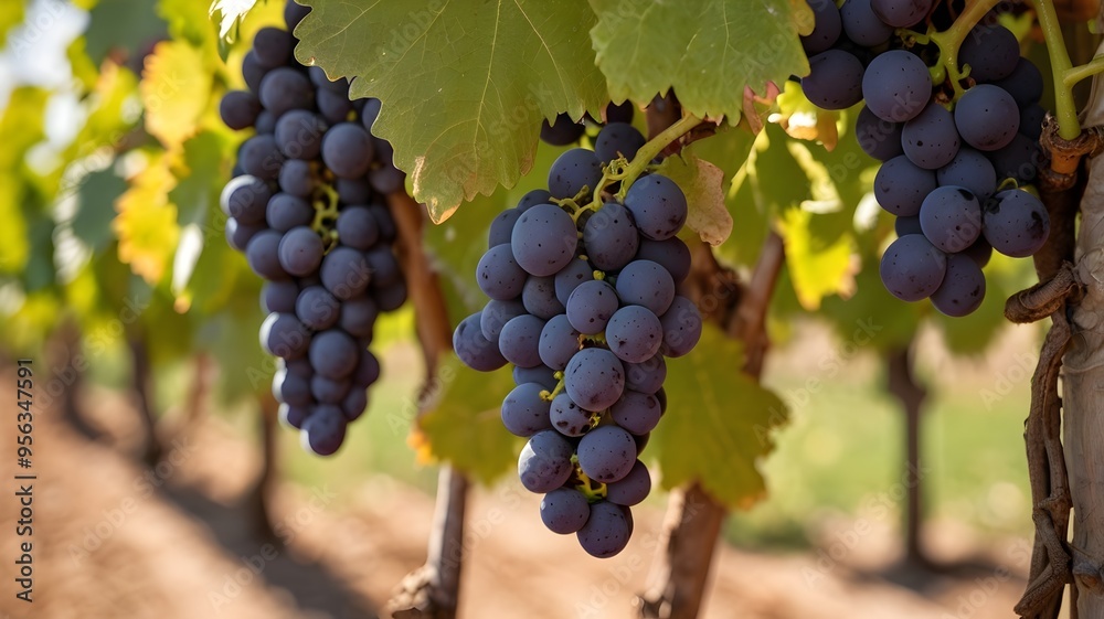 Fototapeta premium grape vines with bunches of grapes under the sun