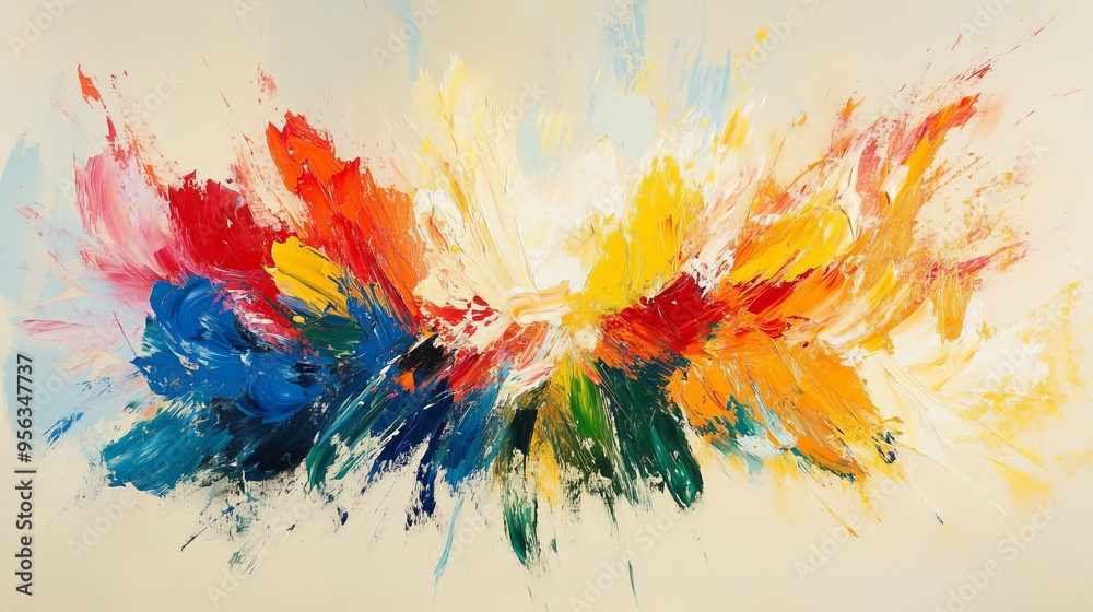 Fototapeta premium Vibrant abstract painting showcasing bold colors and dynamic brush strokes