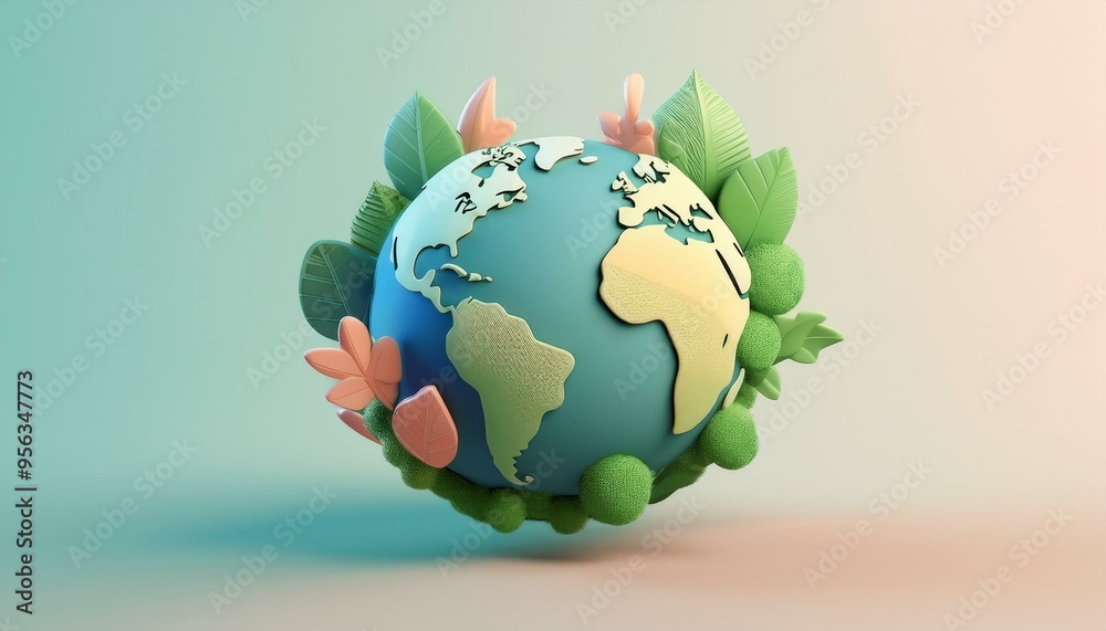 A vibrant 3D illustration of Earth surrounded by leaves and flowers, symbolizing nature and environmental awareness. A vibrant 3D illustration of Earth surrounded by leaves and flowers, symbolizing nature and environmental awareness.