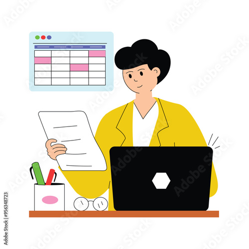Visually perfect accountant illustration, managing finance