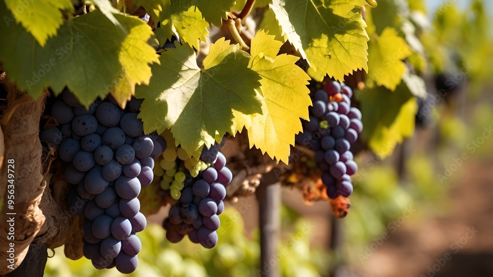 Fototapeta premium grape vines with bunches of grapes under the sun