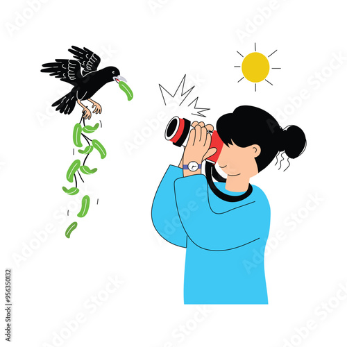 Capturing moments through camera, photographer flat illustration