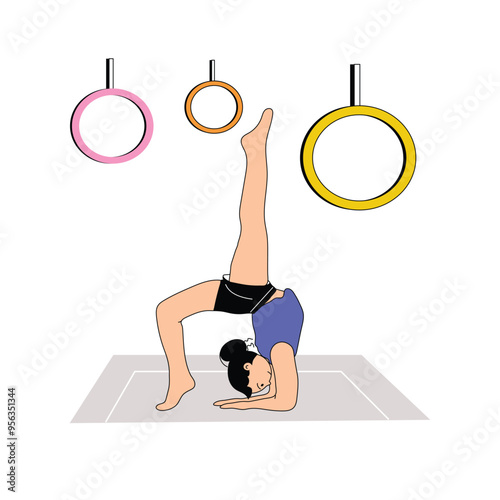 Person performing gymnastics, gymnasts flat illustration