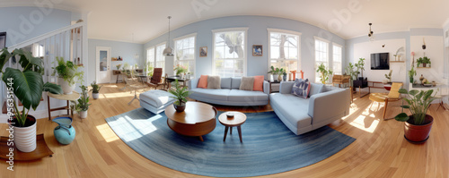 360 living room panorama interior. Modern high degree definition.