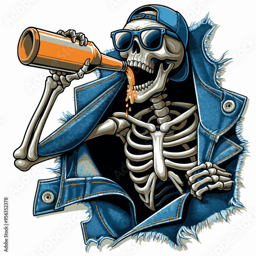 vector t-shirt design a Skeleton with Beer