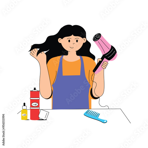Hair styling, hairdresser flat illustration, professional hair stylist vector