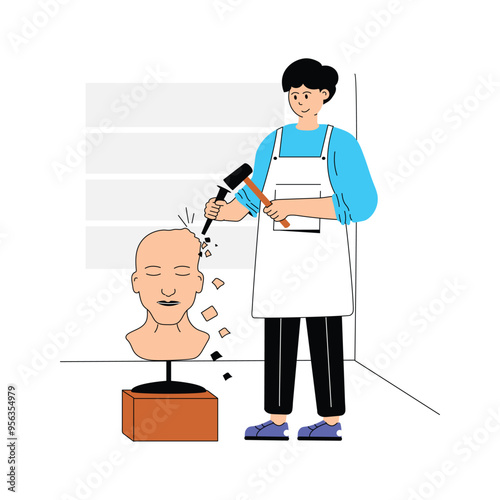 Sculptor making statue, ready to use illustration