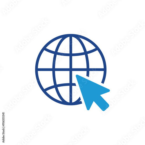 go to web icon, globe with cursor icon vector