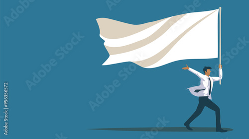 Businessman Surrendering with White Flag, Defusing Conflict and Seeking Compromise in Business Negotiation