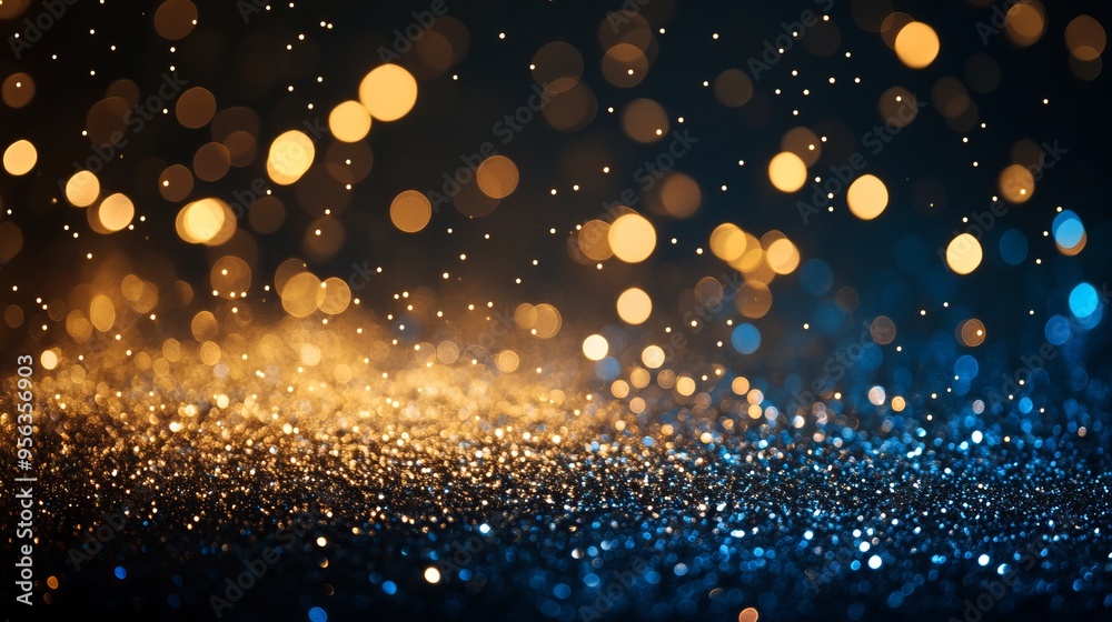 Glittering golden and blue bokeh lights create a magical atmosphere at night Glittering golden and blue bokeh lights create a magical atmosphere at night