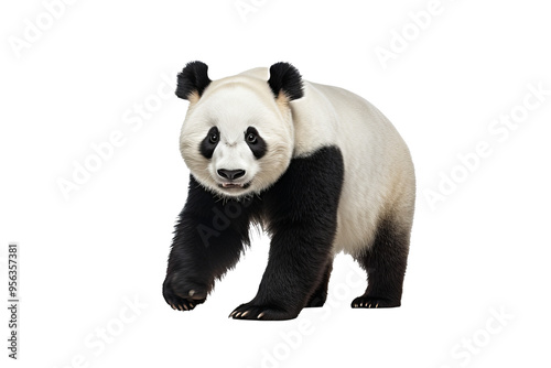 Adorable high-resolution panda isolated on transparent background for wildlife-themed designs and cute animal illustrations featuring iconic black and white bear for creative projects