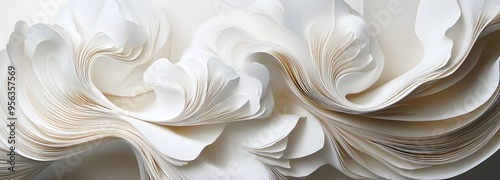 42. Abstract, layered paper elements creating a flowing, dynamic 3D composition with varying depths