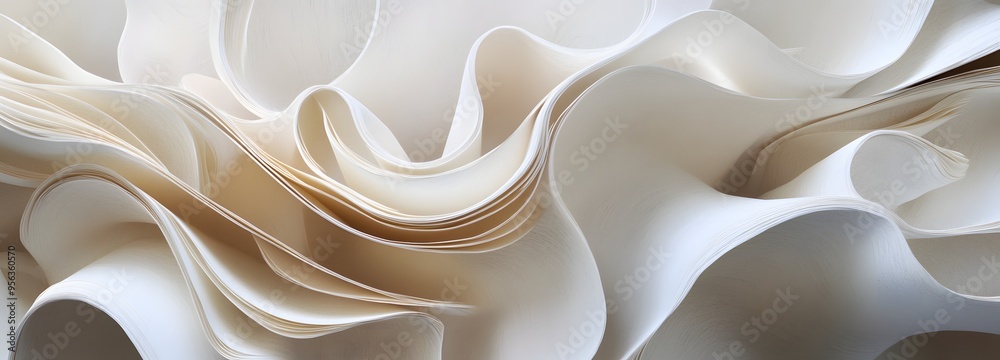 23. Abstract, layered paper forms creating a flowing, textured arrangement with a sense of three-dimensionality 23. Abstract, layered paper forms creating a flowing, textured arrangement with a sense of three-dimensionality