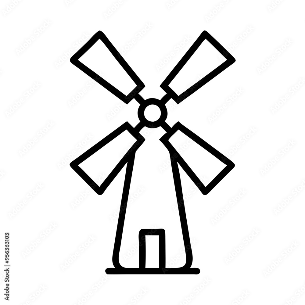 Icon of Windmill in Simple Black and White Design, Renewable Energy Concept