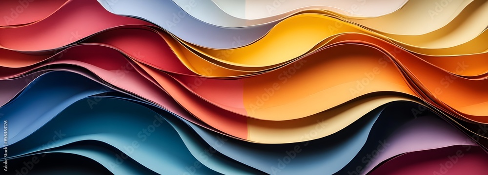 28. Abstract composition of layered paper cut elements creating a fluid, three-dimensional visual with shadows 28. Abstract composition of layered paper cut elements creating a fluid, three-dimensional visual with shadows