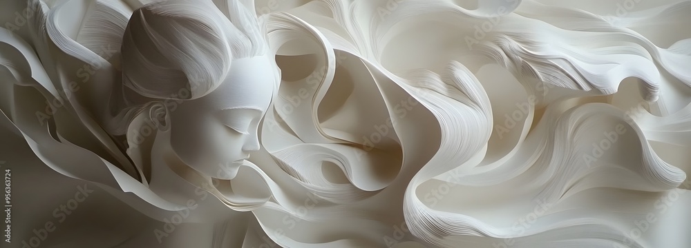 Obraz premium 16. A cascade of paper forms with detailed cuts and varying depths creating a fluid, three-dimensional design