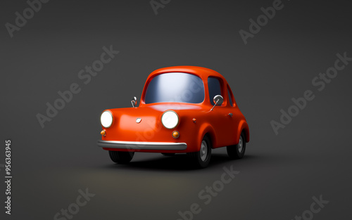 Red cartoon car on dark background