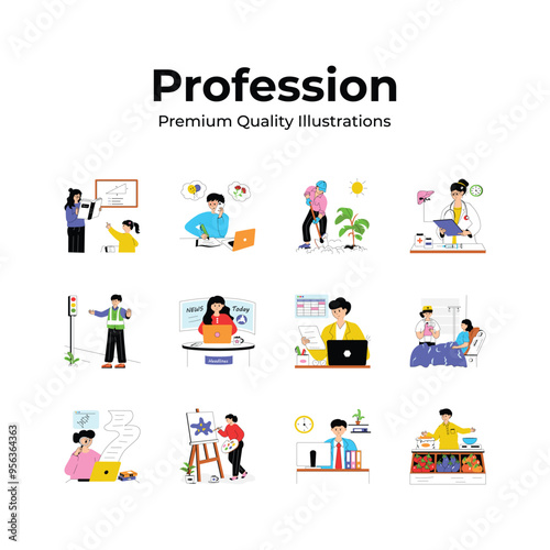 Set of occupations and professions flat illustrations, ready for premium use