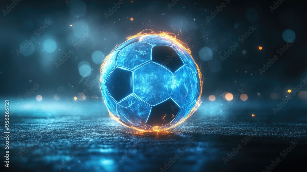Naklejka premium A glowing soccer ball symbol against a dark backdrop, symbolizing the global passion for the game.