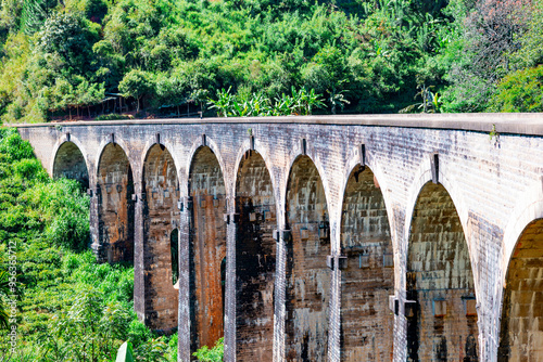 railway rails and sleepers on the stone bridge in Sri Lanka is the most famous railway in the world, nine arch bridge