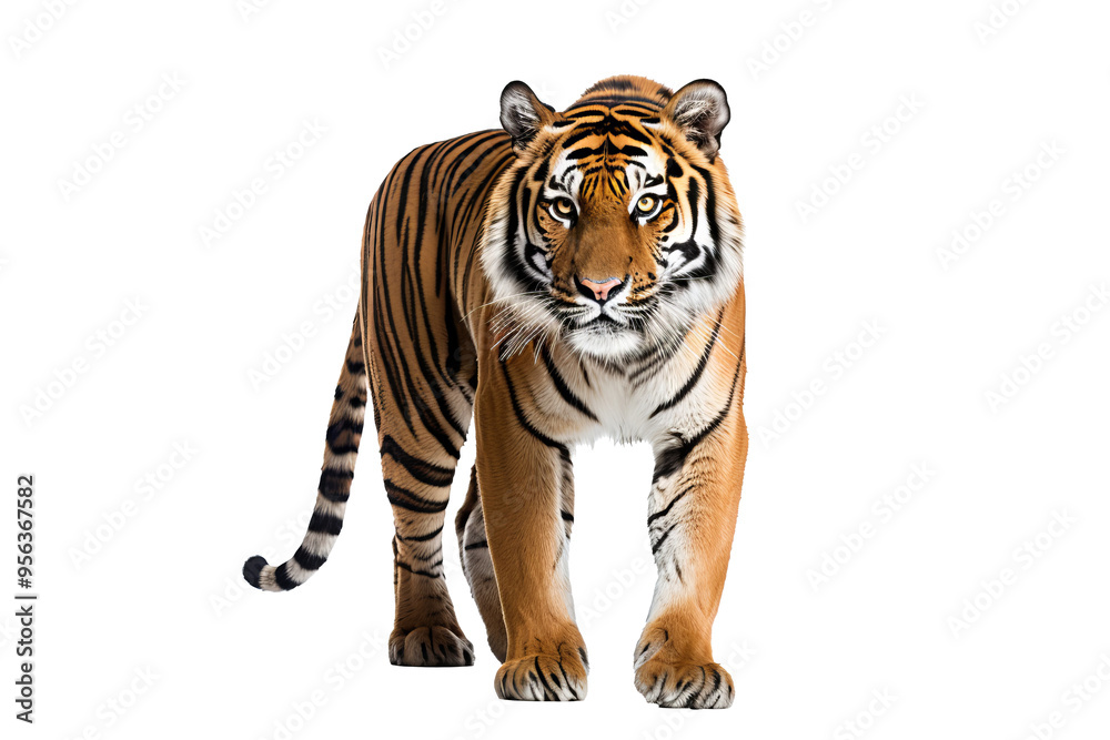Obraz premium Majestic tiger isolated on transparent background, perfect for wildlife conservation, animal art projects, and bold graphic design concepts featuring the fierce beauty of big cats