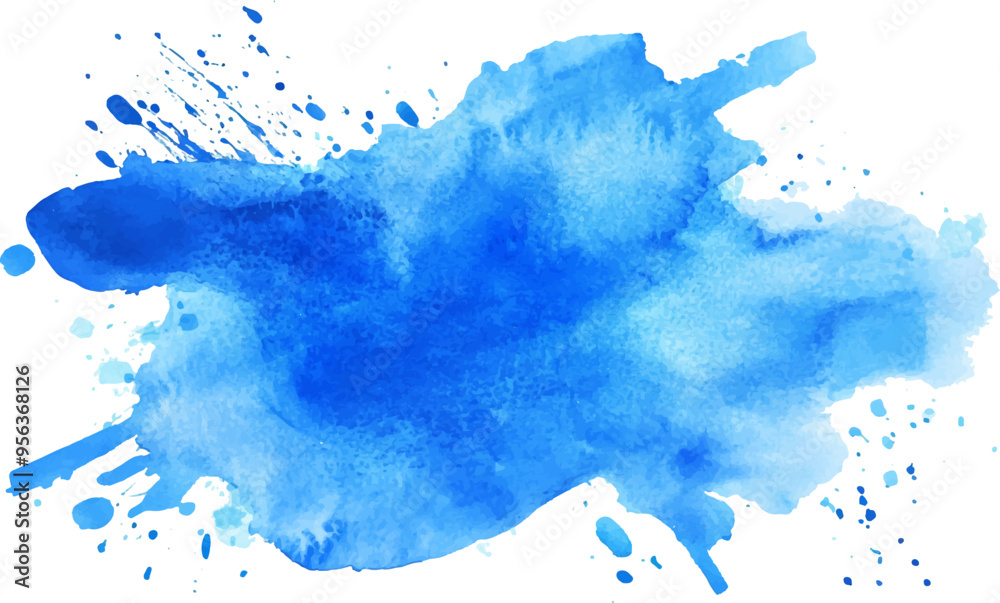 Obraz premium Abstract blue watercolor splash, hand-drawn vector illustration on a white background