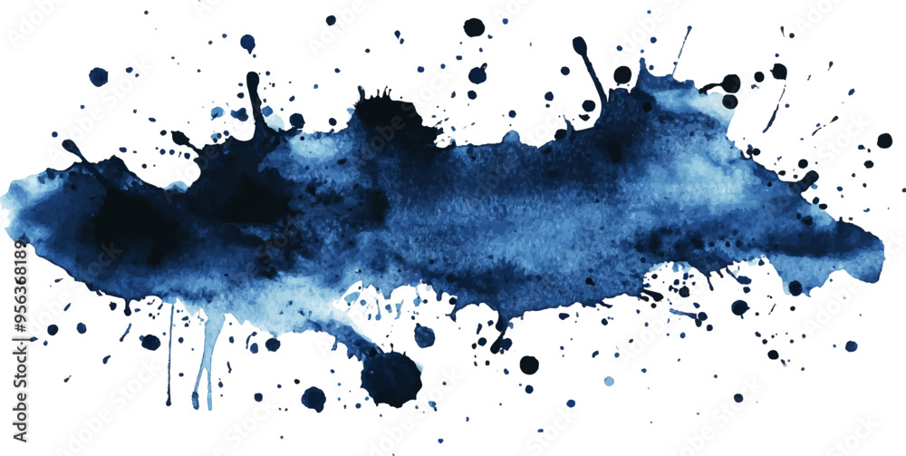 Obraz premium Abstract blue watercolor splash, hand-drawn vector illustration on a white background