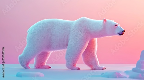 Polar Bear Walking in Soft Pink Arctic Light
