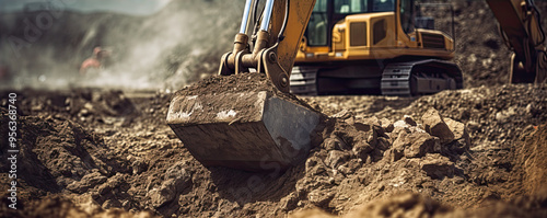 Buldozer digging a foundation of house. building construction