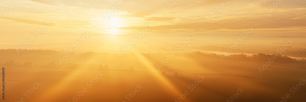 Fototapeta premium Early Morning Sky Soft Mist Golden Light Breaking Through