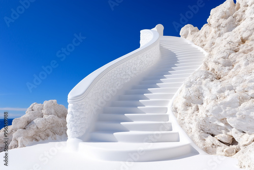 White Staircase Against a Blue Sky