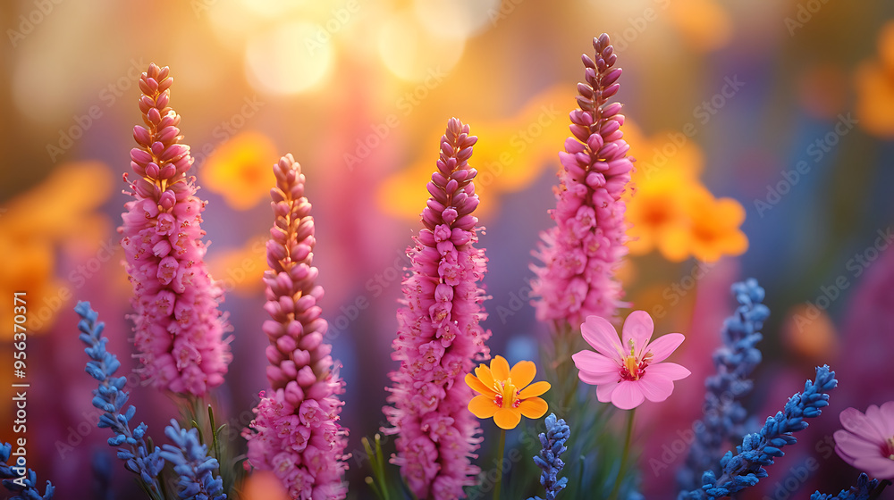 Obraz premium Heather flowers in fall scenery, perfect fall instagram post. Generative AI illustration 