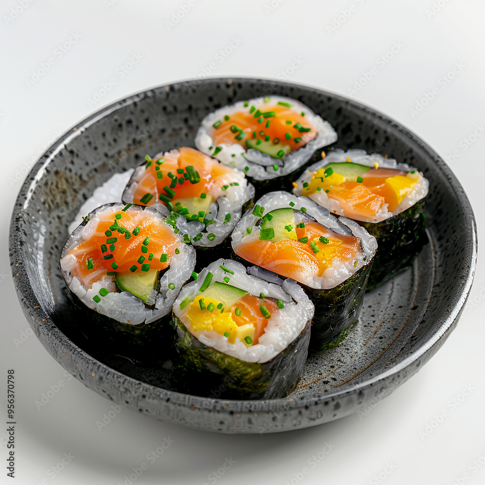 Contemporary Maki Roll on Elegant Black Plate Contemporary Maki Roll on Elegant Black Plate