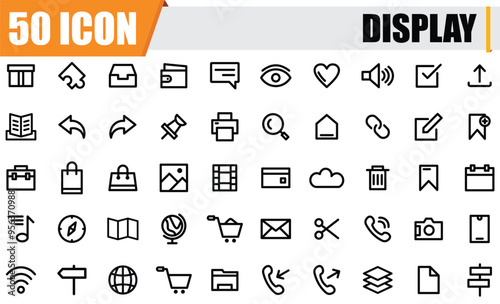 Display linear icon set, icon collection, wallet, album, mail, phone and more line icon collection.