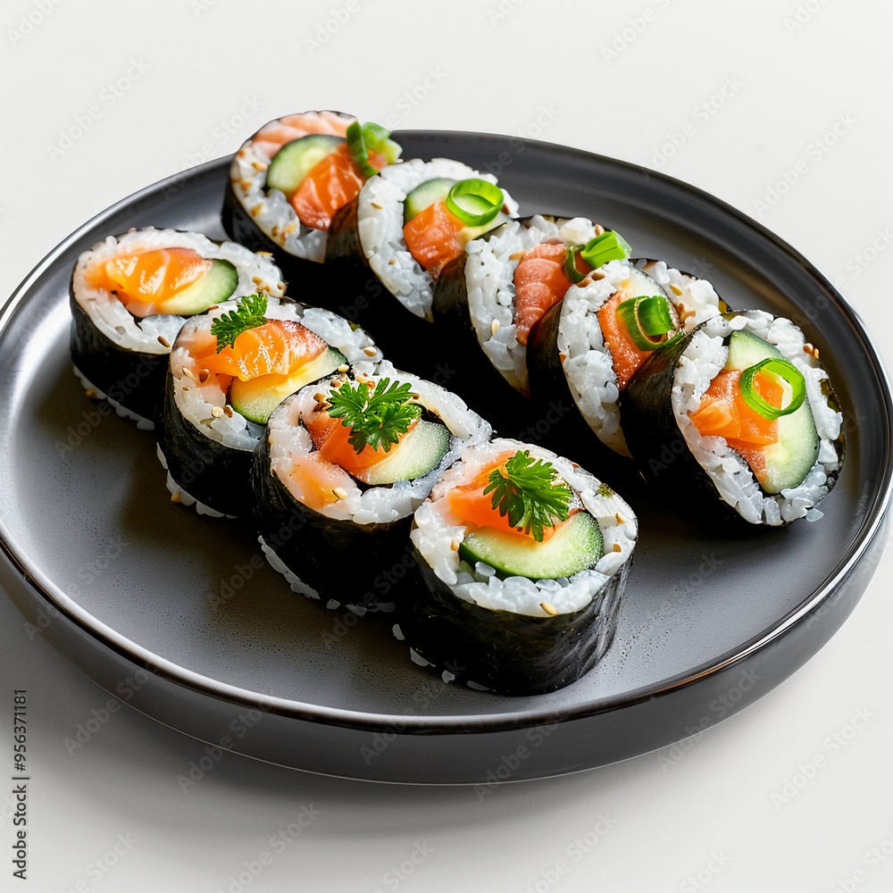 Contemporary Maki Roll on Elegant Black Plate Contemporary Maki Roll on Elegant Black Plate