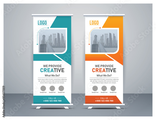 Corporate Roll Up Banner template design. Modern roll up vector layout design. Display.
