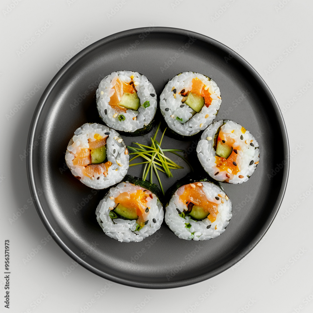 Contemporary Maki Roll on Elegant Black Plate Contemporary Maki Roll on Elegant Black Plate