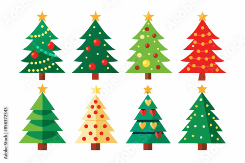 Christmas trees vector set isolated on white background, Colorful collection of Christmas New Year trees icon illustration