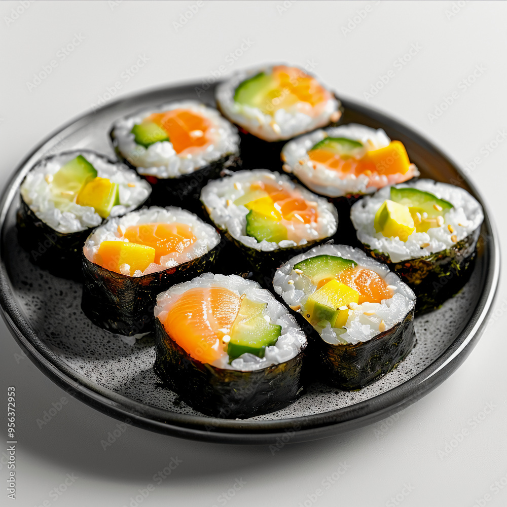 Contemporary Maki Roll on Elegant Black Plate Contemporary Maki Roll on Elegant Black Plate