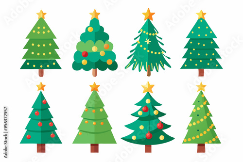 Christmas trees vector set isolated on white background, Colorful collection of Christmas New Year trees icon illustration