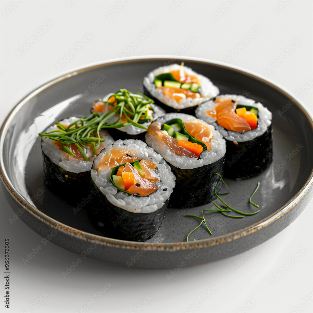 Contemporary Maki Roll on Elegant Black Plate Contemporary Maki Roll on Elegant Black Plate