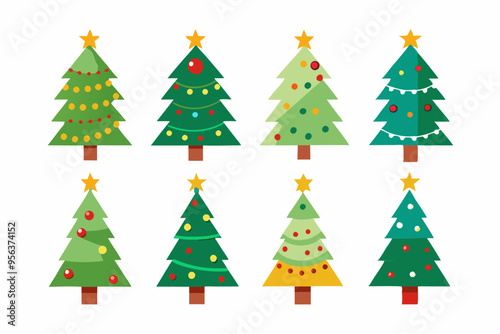 Christmas trees vector set isolated on white background, Colorful collection of Christmas New Year trees icon illustration